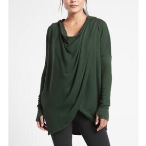 NWT Athleta Puruna Wrap Oversized Drapey Sweatshirt Dark Forest Green Size XS